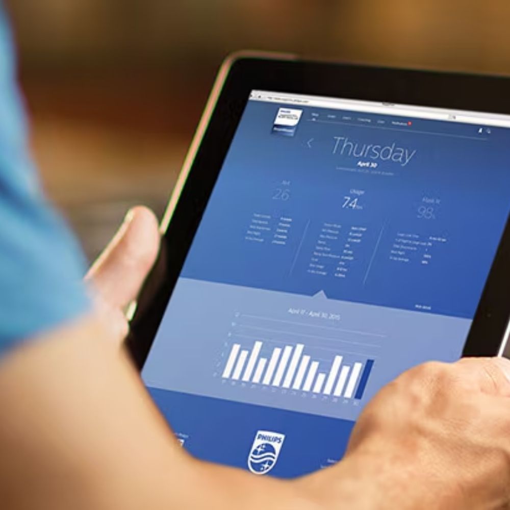 Philips Respironics DreamMapper app displayed on large touchscreen device
