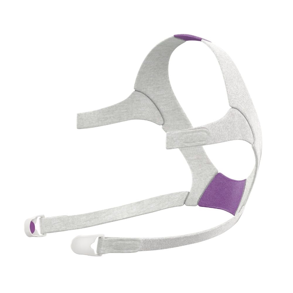 Side view of the grey and purple headgear for ResMed AirFit/AirTouch N20 For Her nasal CPAP mask