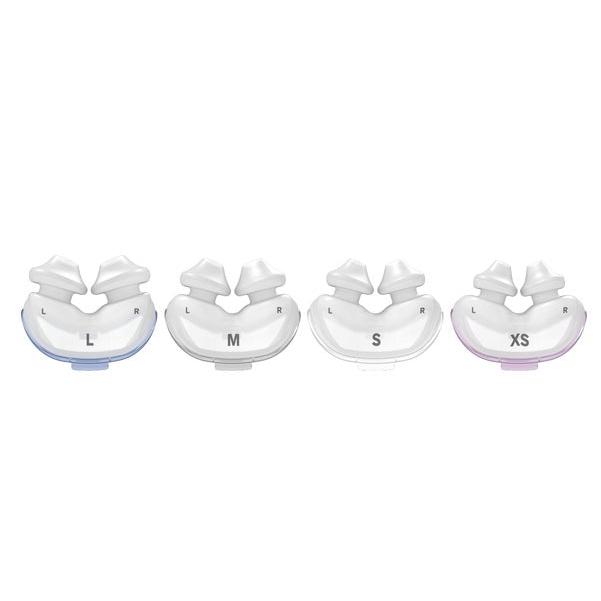 All four sizes of ResMed AirFit P10 nasal pillow cushions
