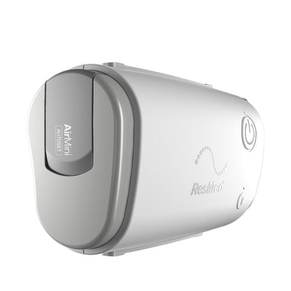 Right side view of the ResMed AirMini travel CPAP device