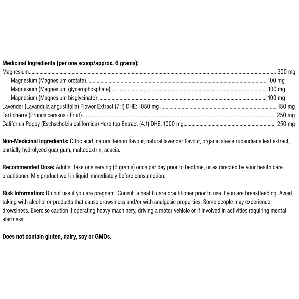 Ingredient information, recommended dose and risk information for TriMag Night