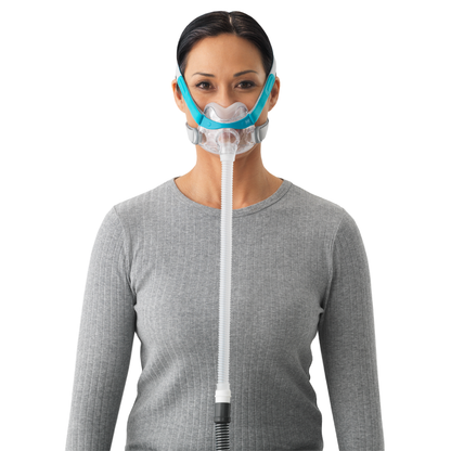 Frontal view of a person wearing the F&P Evora Full Face CPAP Mask