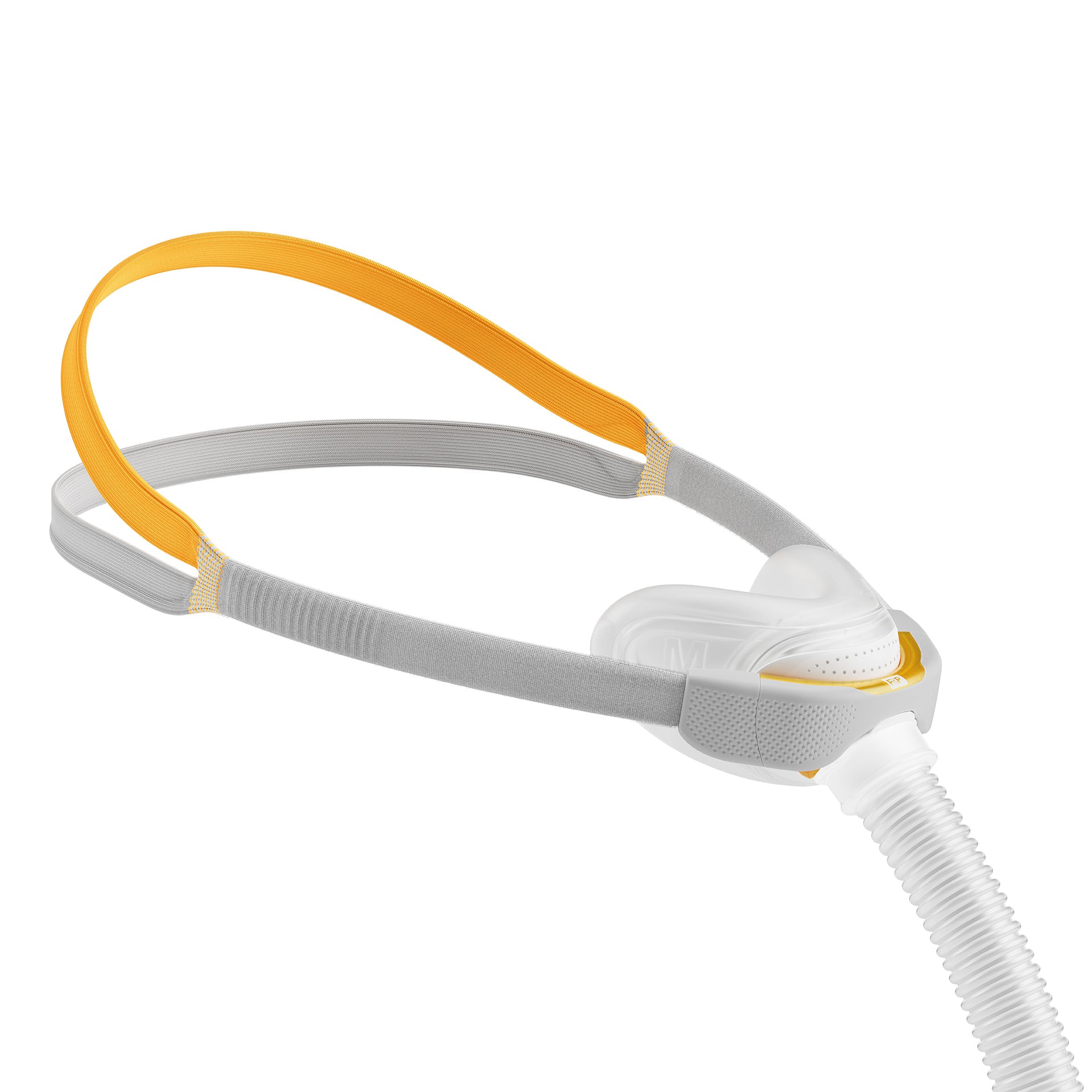 Left view of F&P Solo Nasal Mask with tube