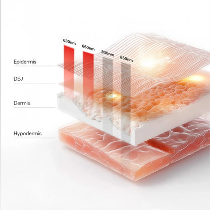 Diagram of skin layers with wavelengths labeled