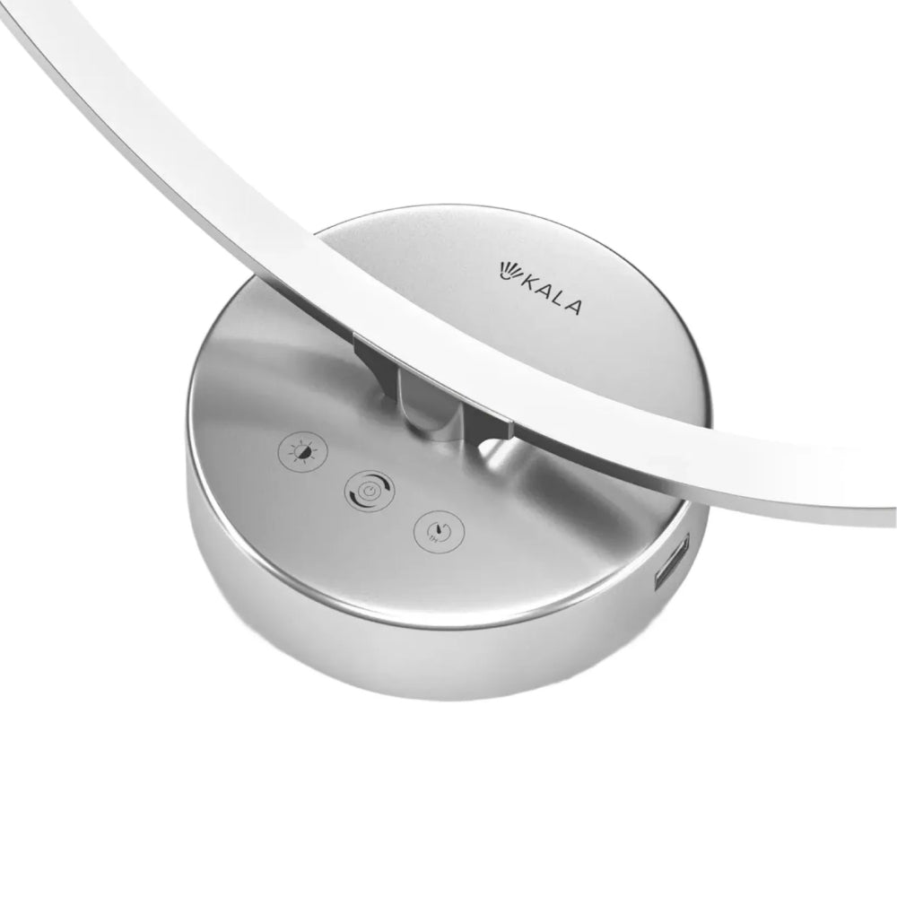 Silver lamp base with Kala logo on a white background