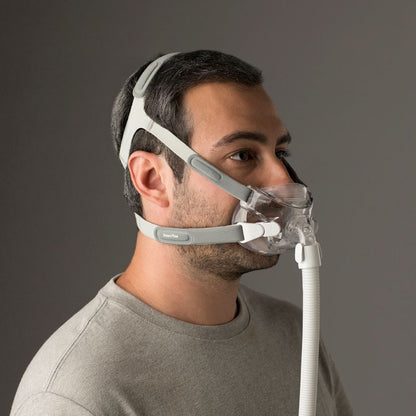 Side profile of a person wearing the Philips Amara View Full Face CPAP Mask