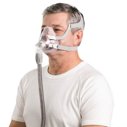 Man wearing the ResMed AirFit F20 full face CPAP mask