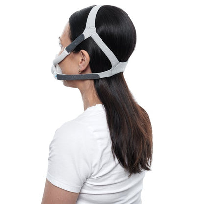Side back view of woman wearing the ResMed AirFit F40 full face mask