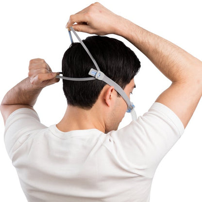 Person adjusting the headgear on the ResMed AirFit N30 nasal CPAP mask