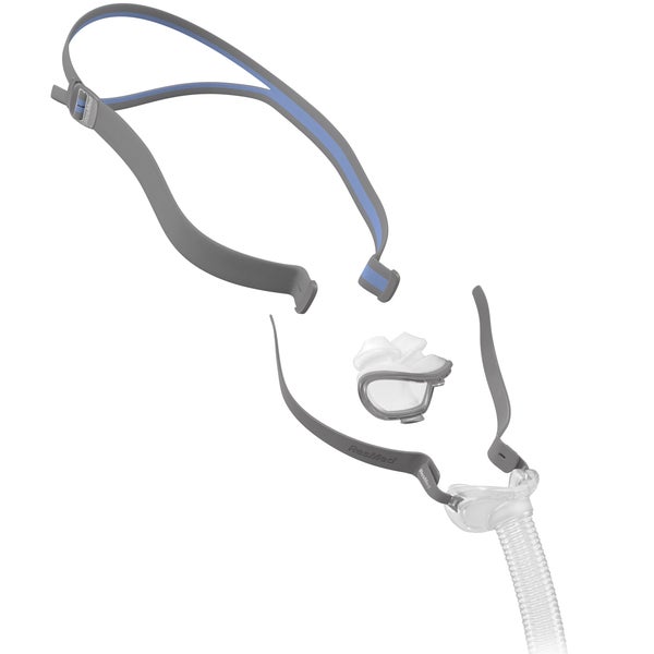 Individual components of the ResMed AirFit P10 nasal pillow CPAP mask