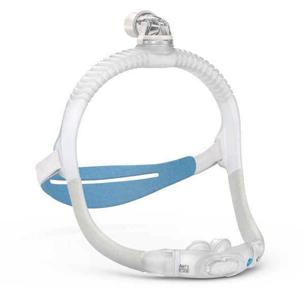 Left view of the ResMed AirFit P30i nasal pillow CPAP mask