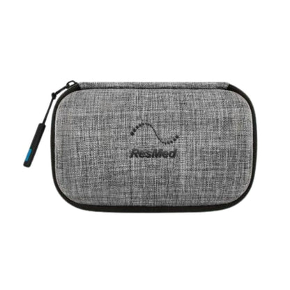 Grey textured carrying case with ResMed logo on a white background
