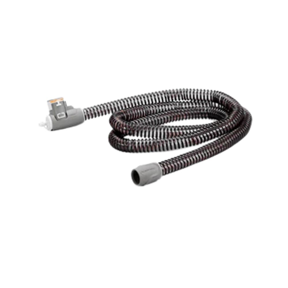 Flexible heated CPAP hose of the ResMed ClimateLineAir Oxy with gray connectors