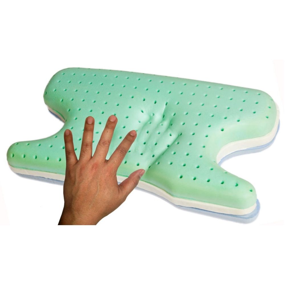 Rest In Best Memory Foam CPAP Pillow with Herbal Infusion with hand pressing down