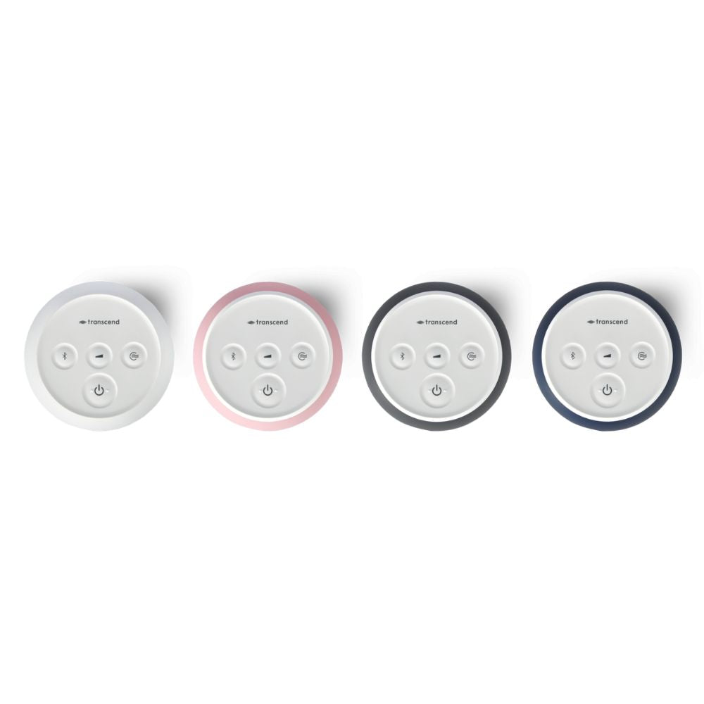Four top views of the Transcend Micro 510 CPAP machines in white, pink, grey and blue