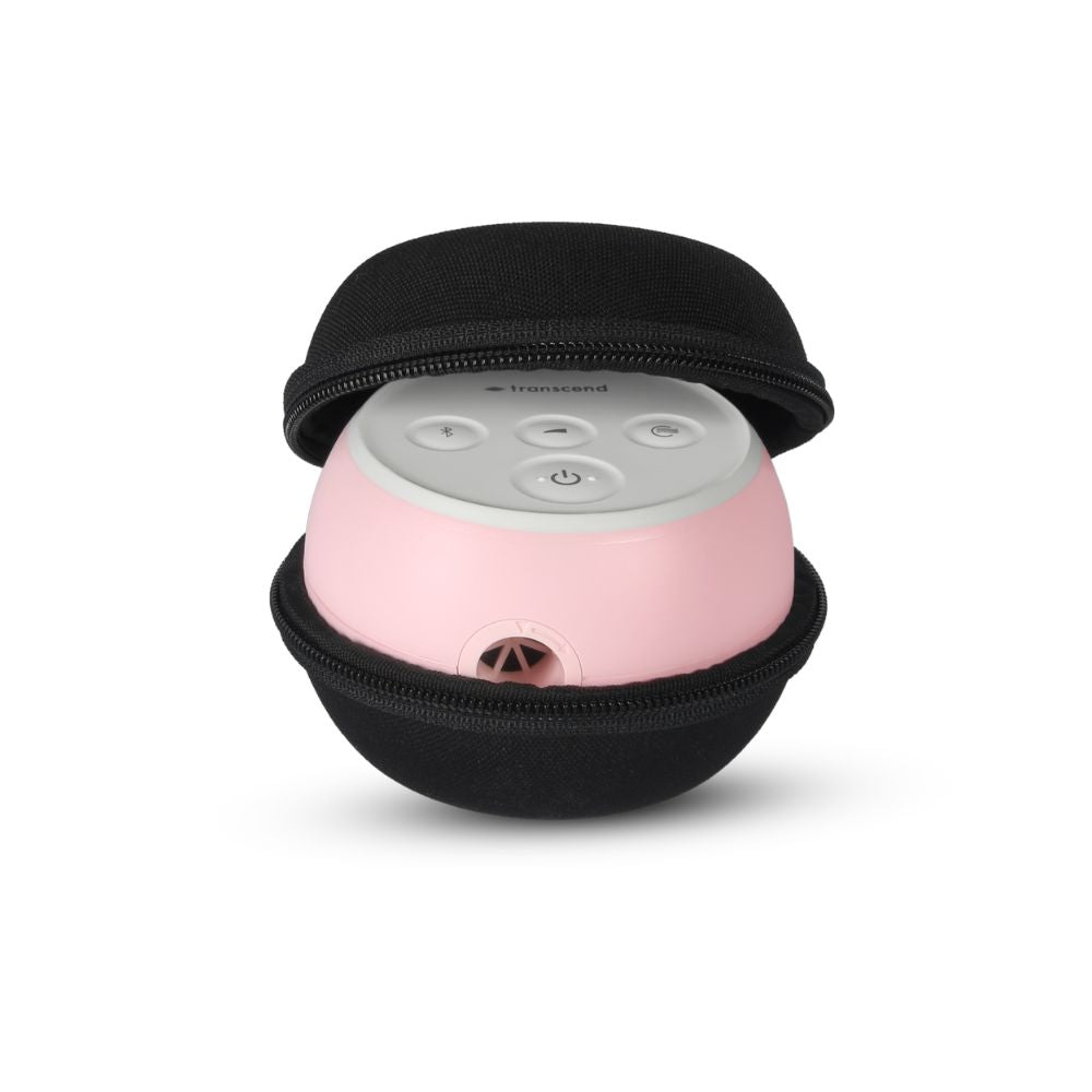Pink Transcend Micro 510 CPAP machine inside a black hard shell case