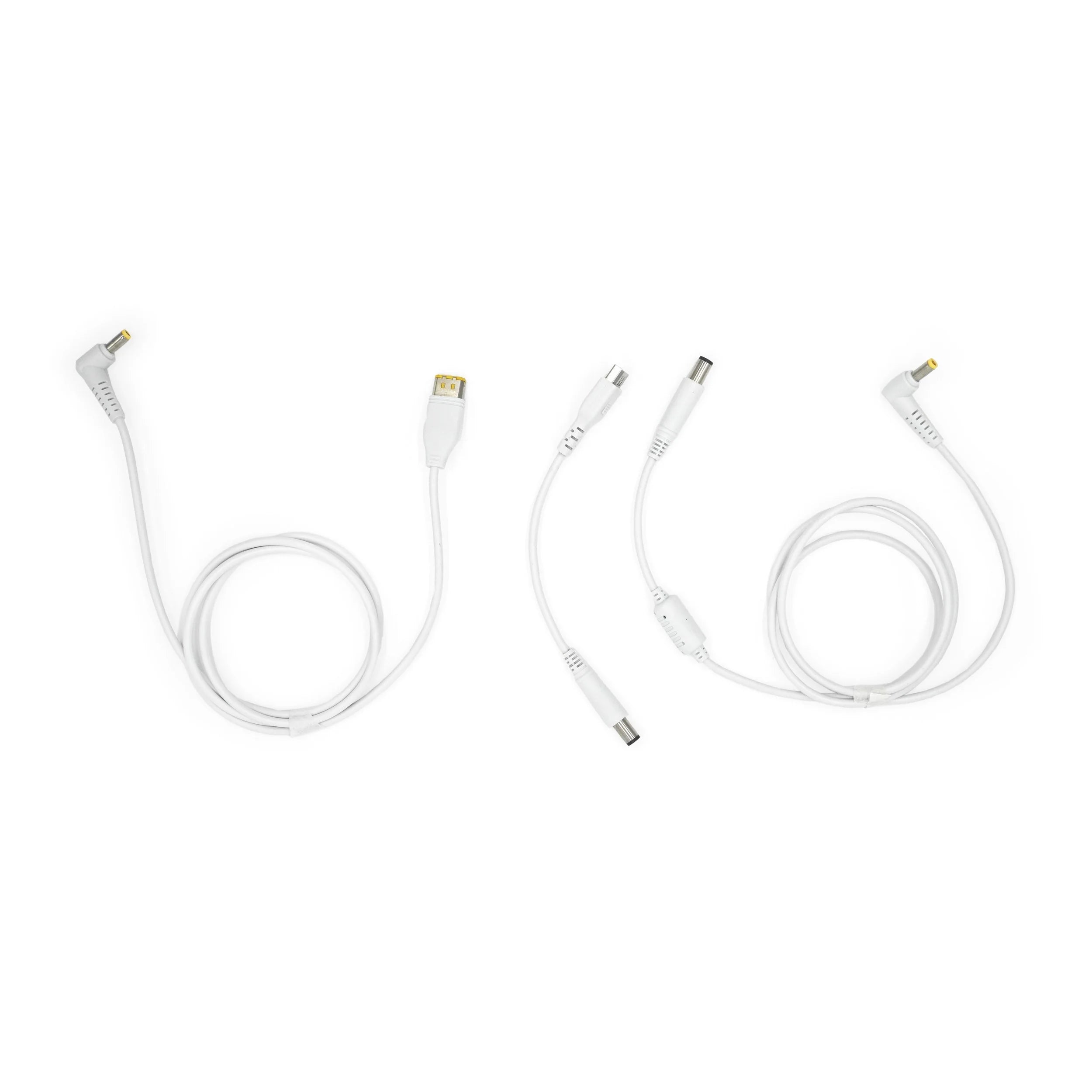 Three white cables that come with the Zopec Explore Mini Battery
